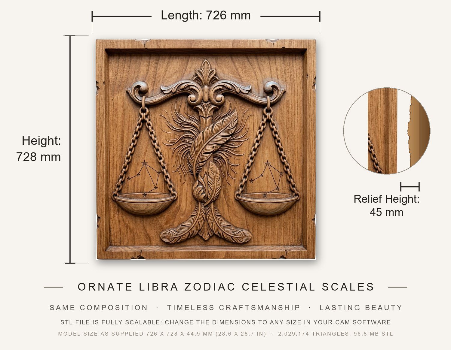 Ornate Libra Zodiac Celestial Scales CNC Relief STL bas-relief STL — view 3