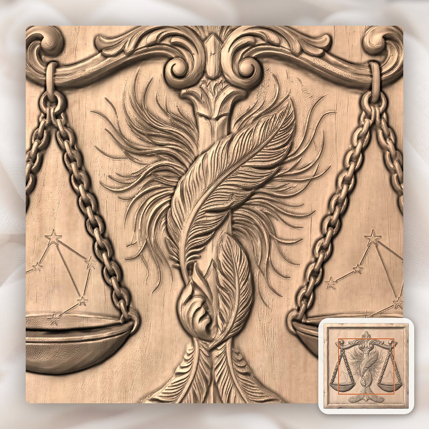 Ornate Libra Zodiac Celestial Scales CNC Relief STL bas-relief STL — view 6