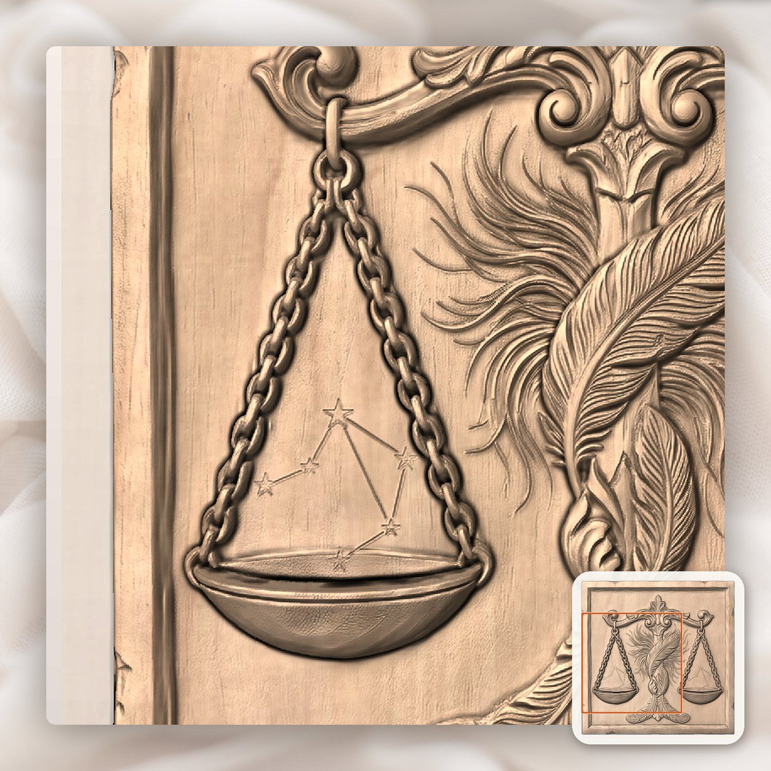 Ornate Libra Zodiac Celestial Scales CNC Relief STL bas-relief STL — view 7