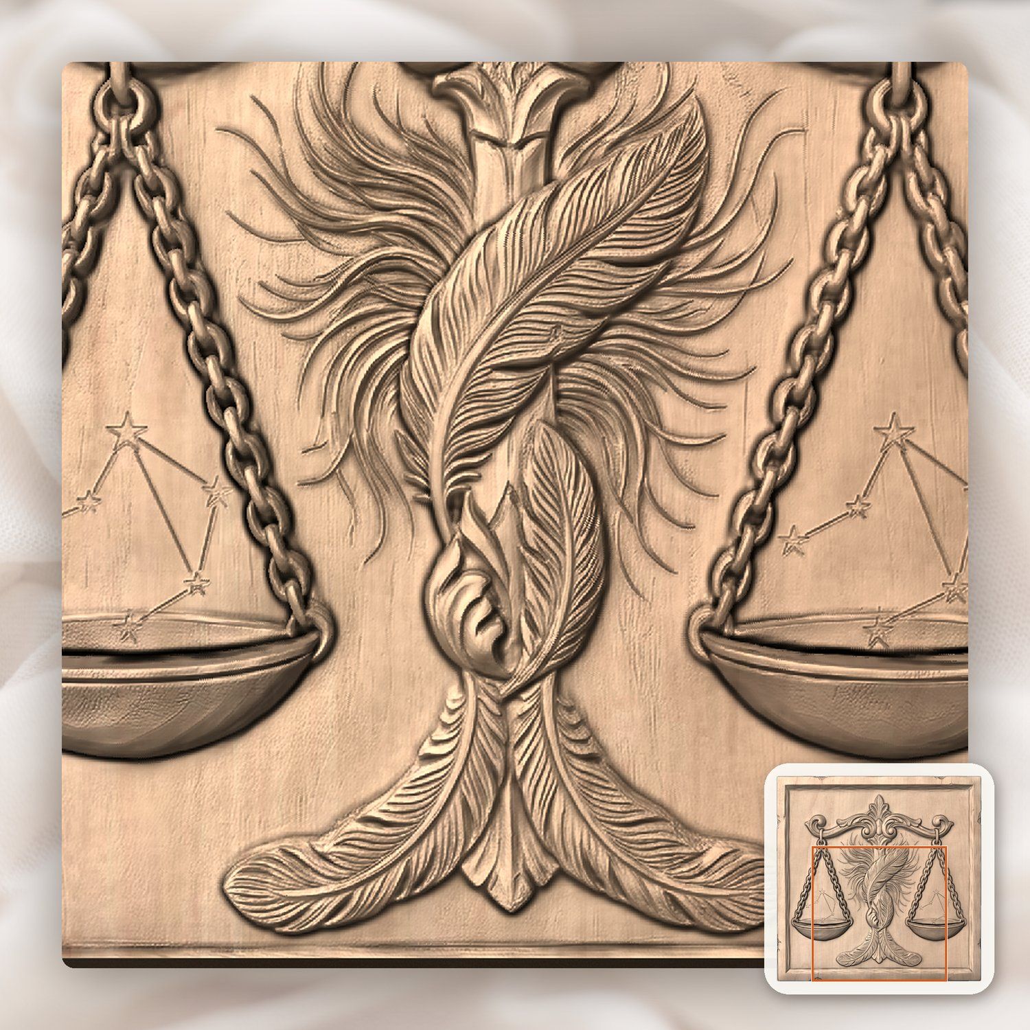 Ornate Libra Zodiac Celestial Scales CNC Relief STL bas-relief STL — view 8