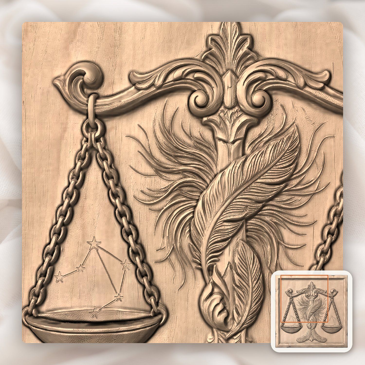 Ornate Libra Zodiac Celestial Scales CNC Relief STL bas-relief STL — view 9