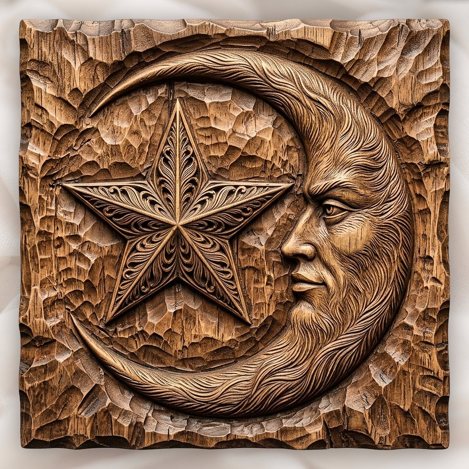 Ornate Moon Face and Star CNC Relief STL bas-relief STL design