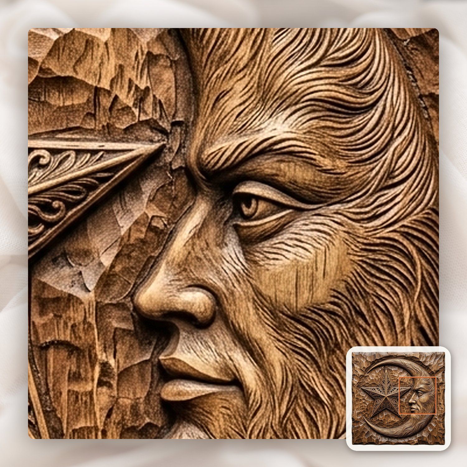 Ornate Moon Face and Star CNC Relief STL bas-relief STL — view 11