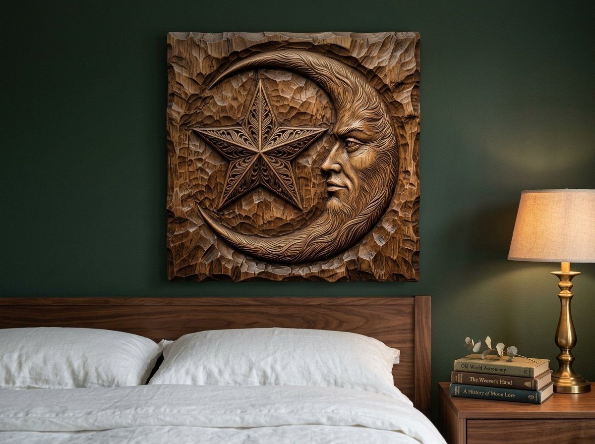 Ornate Moon Face and Star CNC Relief STL bas-relief STL — view 13
