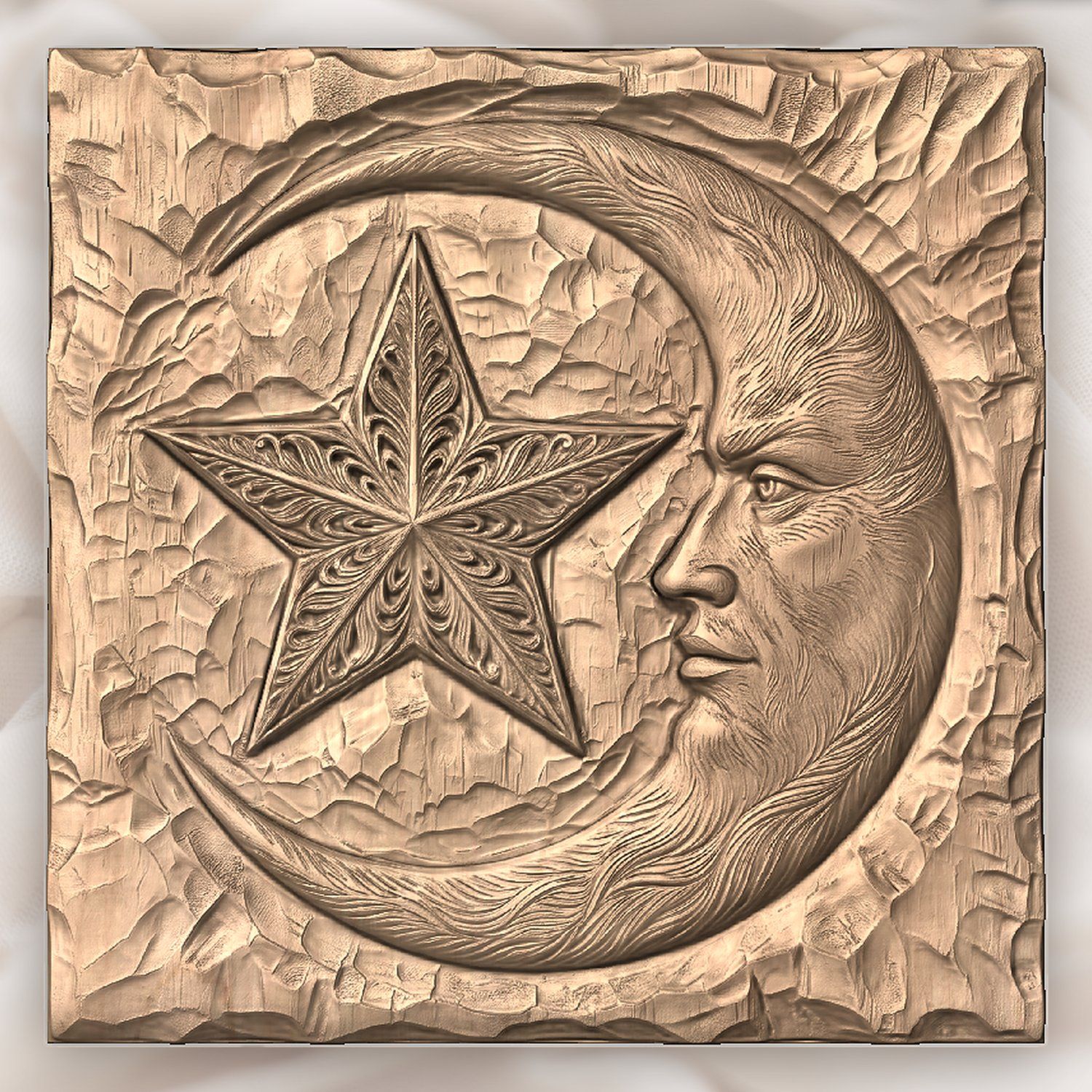 Ornate Moon Face and Star CNC Relief STL bas-relief STL — view 4