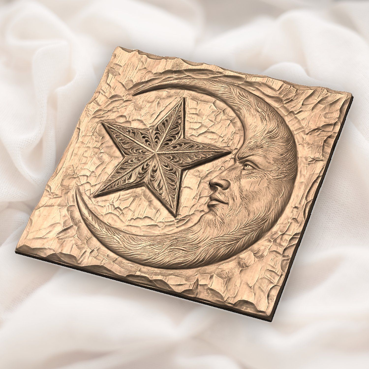 Ornate Moon Face and Star CNC Relief STL bas-relief STL — view 5