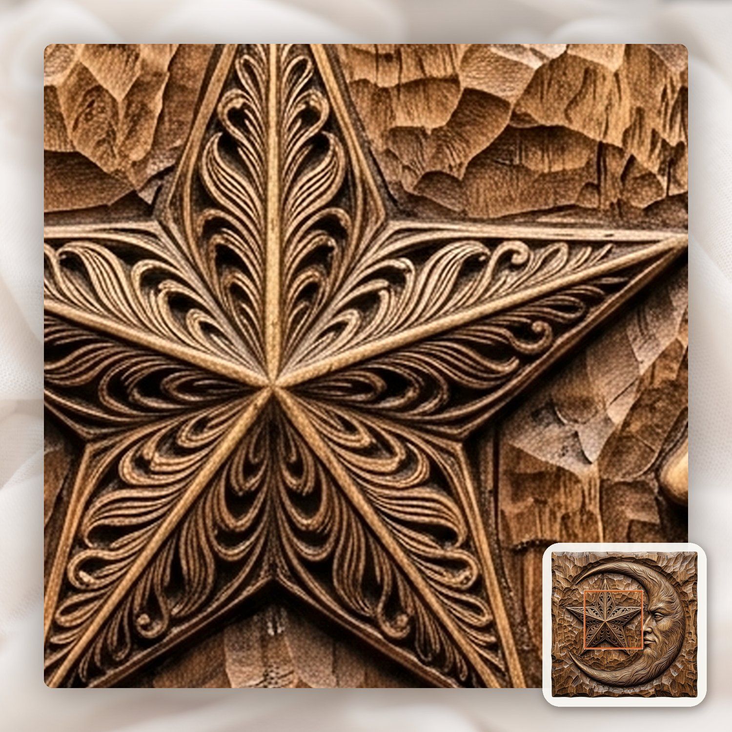 Ornate Moon Face and Star CNC Relief STL bas-relief STL — view 10
