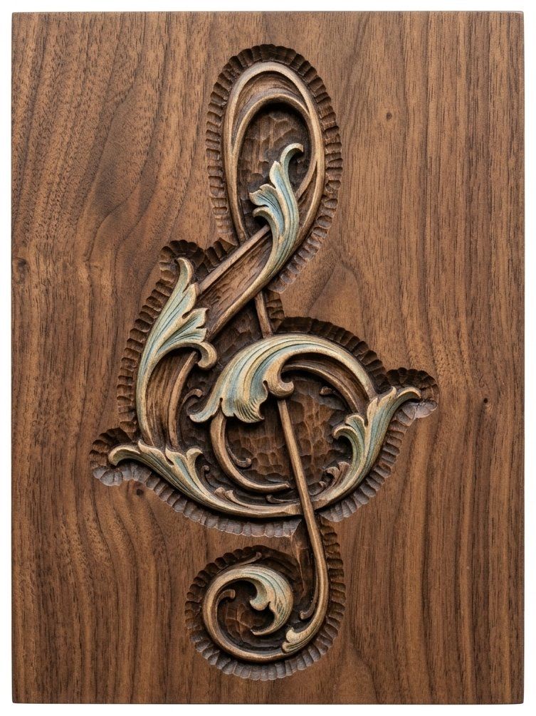 Ornate Musical Treble Clef CNC Relief STL | Music Studio Wall Art | Baroque Filigree Wood Carving Design — carved bas relief STL file for CNC