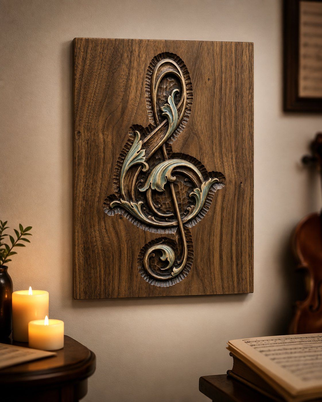 Ornate Musical Treble Clef CNC Relief STL bas-relief STL — view 6