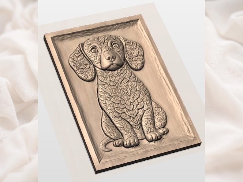 Mandala Dachshund Puppy Bas-Relief STL for CNC Carving bas-relief STL — view 3