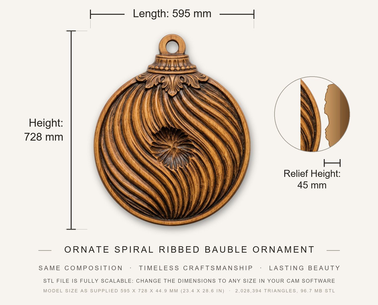 Christmas tree Ornament CNC Relief STL bas-relief STL — view 3