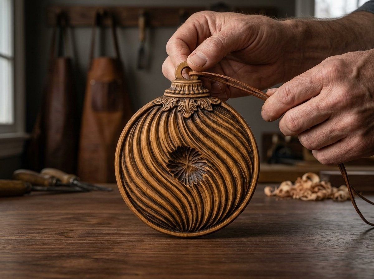 Ornate Spiral Ribbed Bauble Ornament CNC Relief STL | Classical Christmas Decoration | Victorian Swirl Medallion Design — carved bas relief STL file for CNC