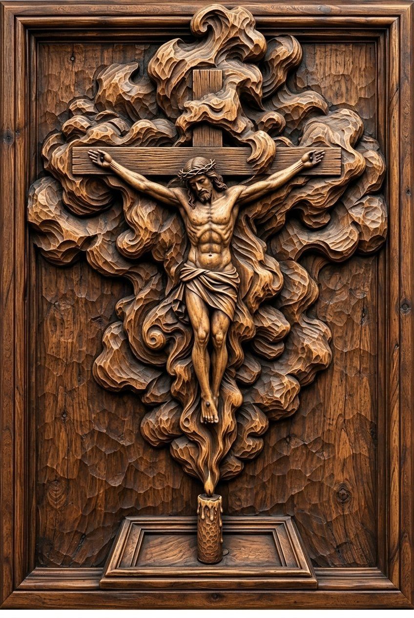 Ornate Walnut Crucifix Jesus Cross CNC Relief STL bas-relief STL — view 14