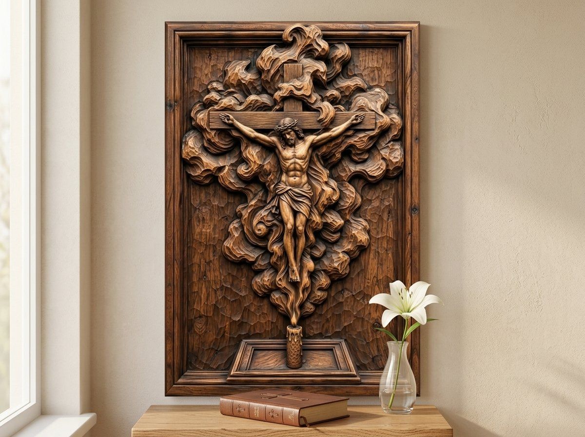 Ornate Walnut Crucifix Jesus Cross CNC Relief STL bas-relief STL — view 15