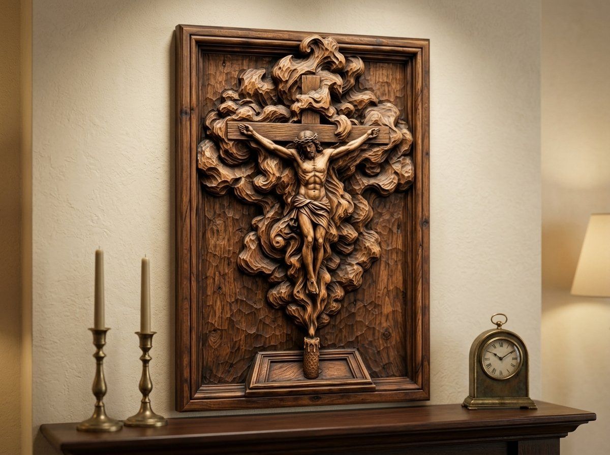 Ornate Walnut Crucifix Jesus Cross CNC Relief STL bas-relief STL — view 16