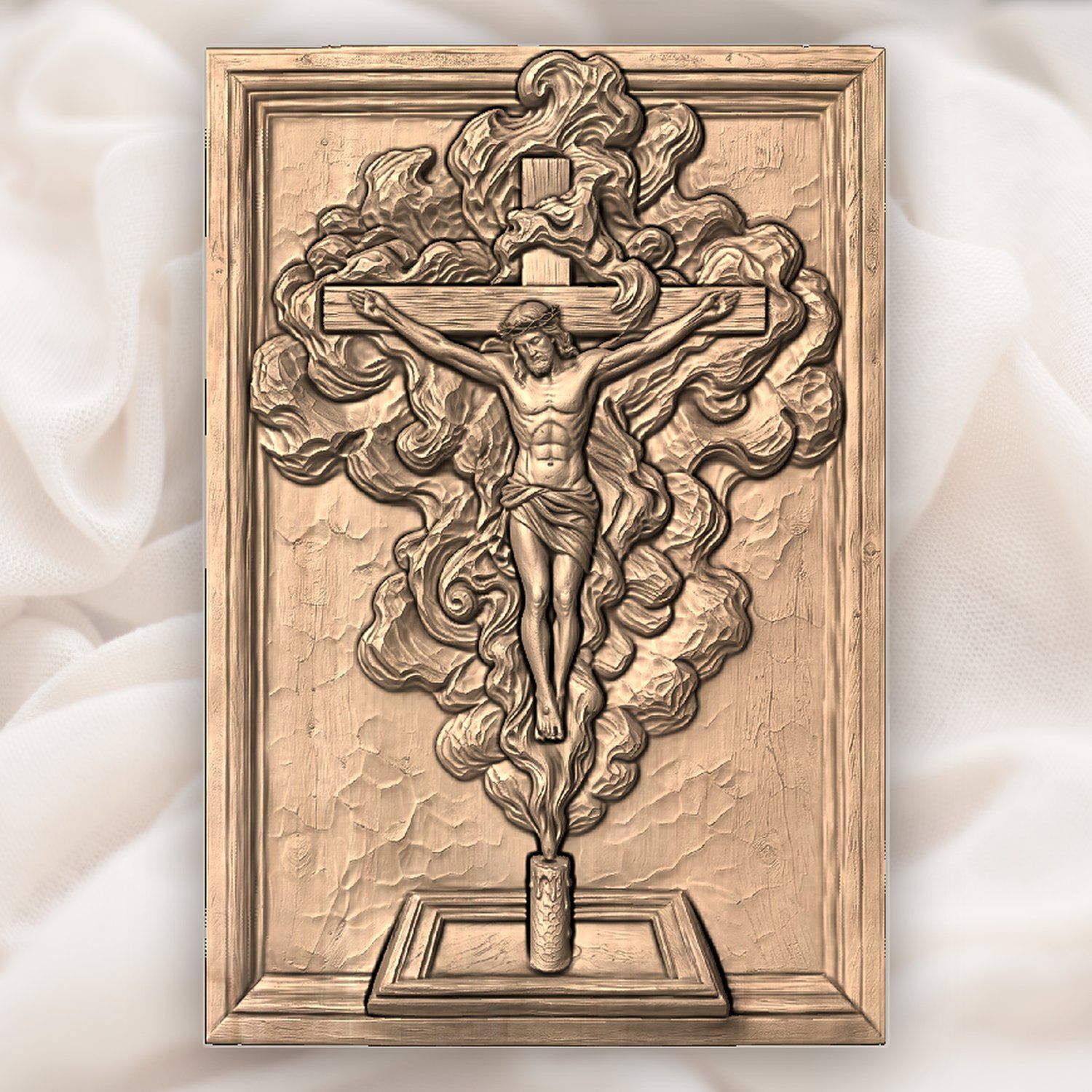 Ornate Walnut Crucifix Jesus Cross CNC Relief STL bas-relief STL — view 4
