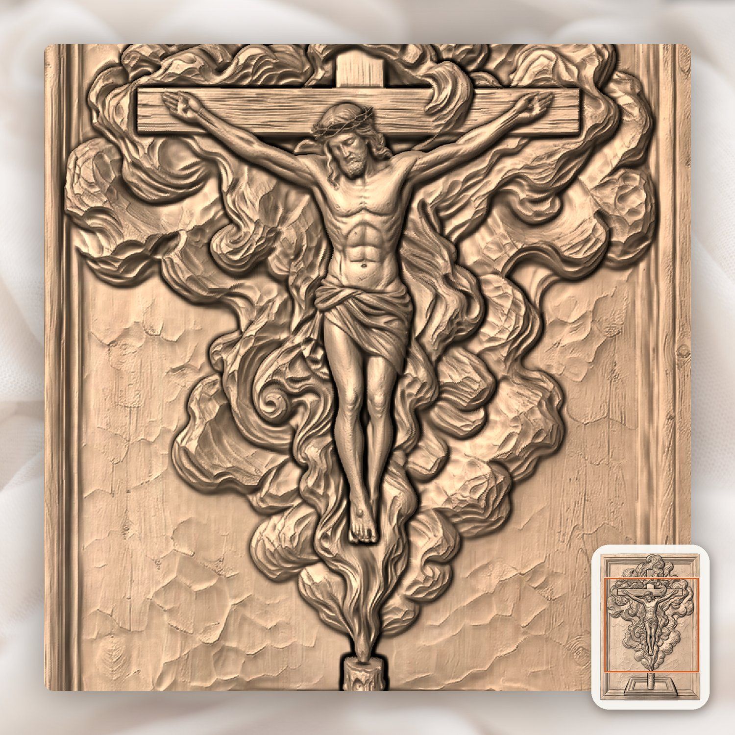 Ornate Walnut Crucifix Jesus Cross CNC Relief STL bas-relief STL — view 6