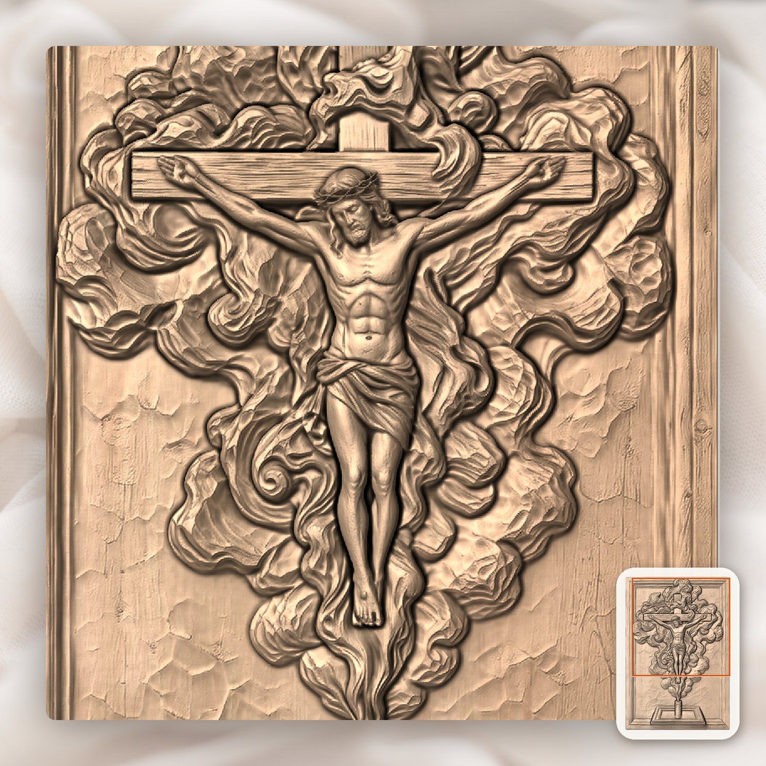 Ornate Walnut Crucifix Jesus Cross CNC Relief STL bas-relief STL — view 7