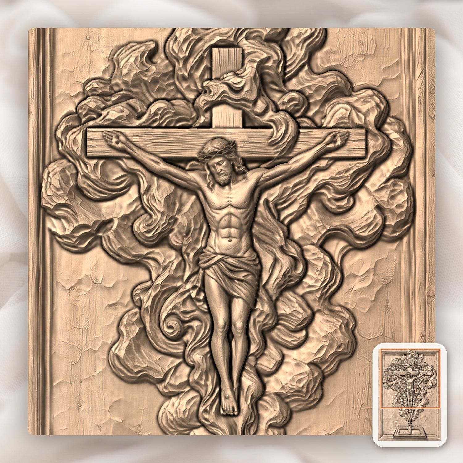 Ornate Walnut Crucifix Jesus Cross CNC Relief STL bas-relief STL — view 8