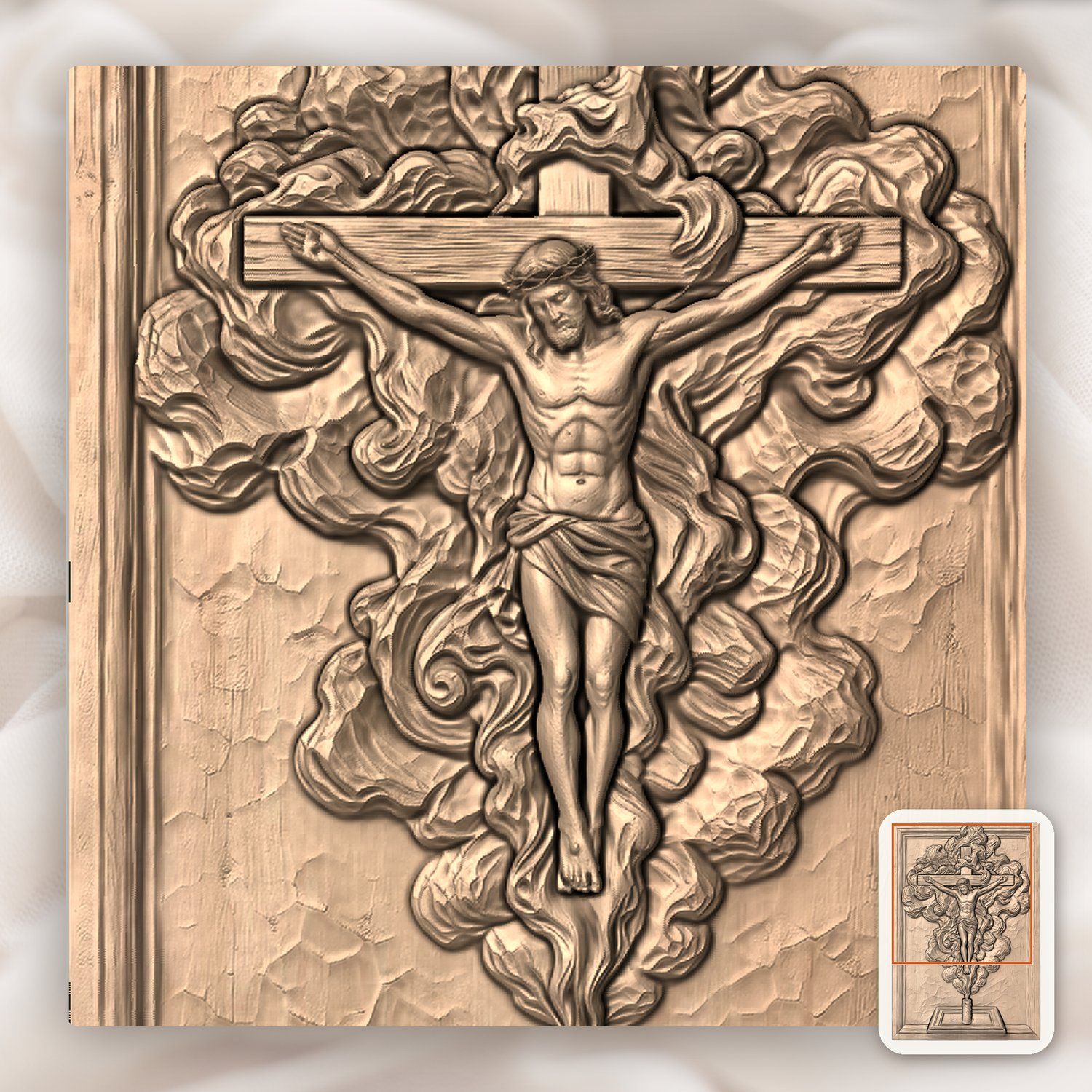 Ornate Walnut Crucifix Jesus Cross CNC Relief STL bas-relief STL — view 9