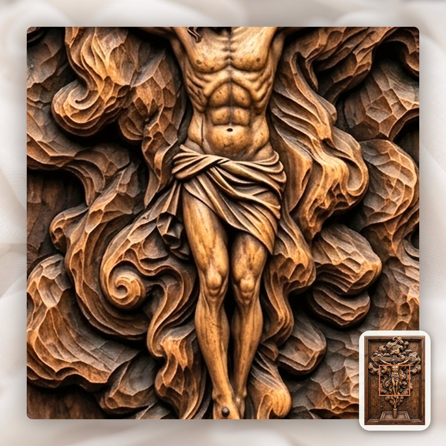 Ornate Walnut Crucifix Jesus Cross CNC Relief STL bas-relief STL — view 10