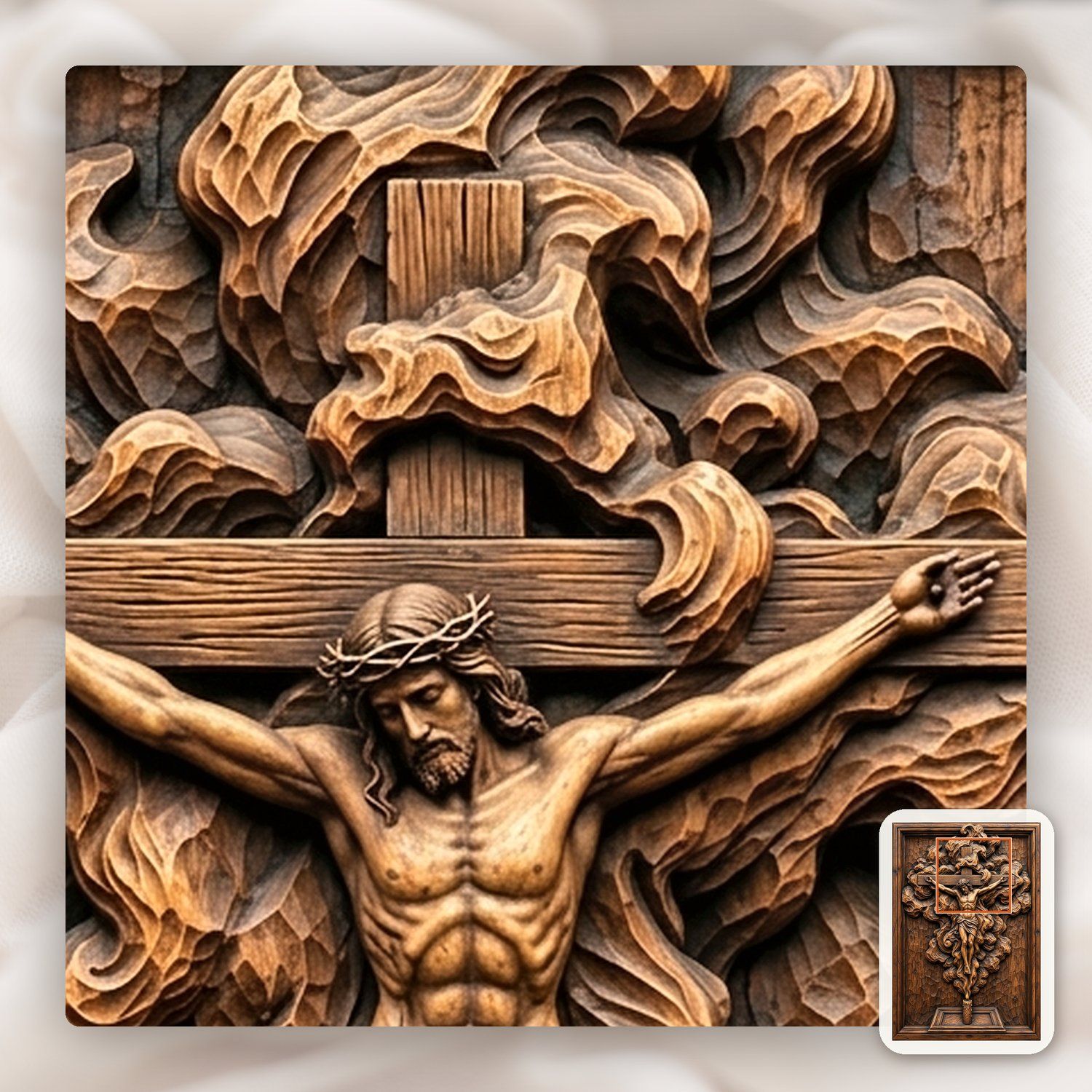 Ornate Walnut Crucifix Jesus Cross CNC Relief STL bas-relief STL — view 11