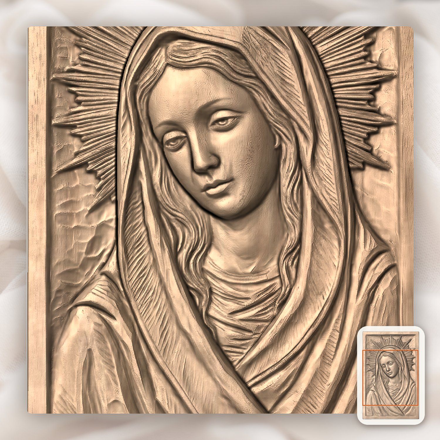Our Lady Virgin Mary Blessed Mother CNC Relief STL bas-relief STL — view 8