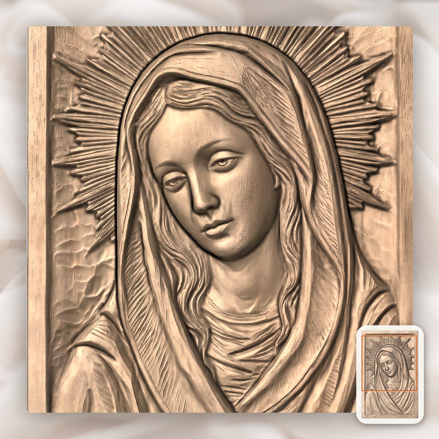 Our Lady Virgin Mary Blessed Mother CNC Relief STL bas-relief STL — view 9