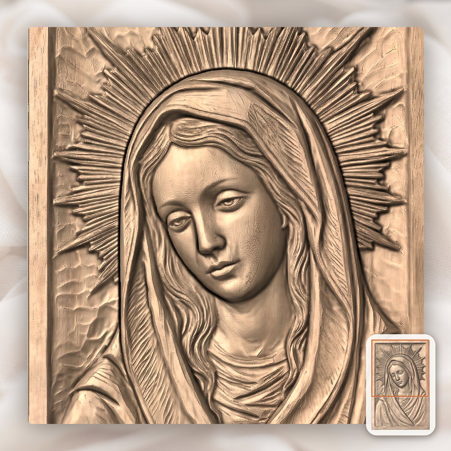 Our Lady Virgin Mary Blessed Mother CNC Relief STL bas-relief STL — view 10