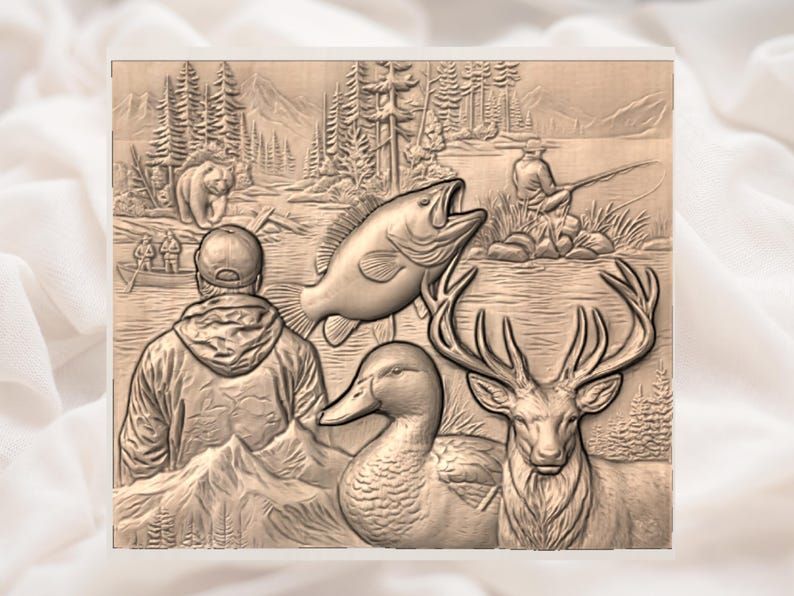 Wilderness Hunting Collage Bas-Relief STL: Deer, Duck, Bass, Bear bas-relief STL — view 2