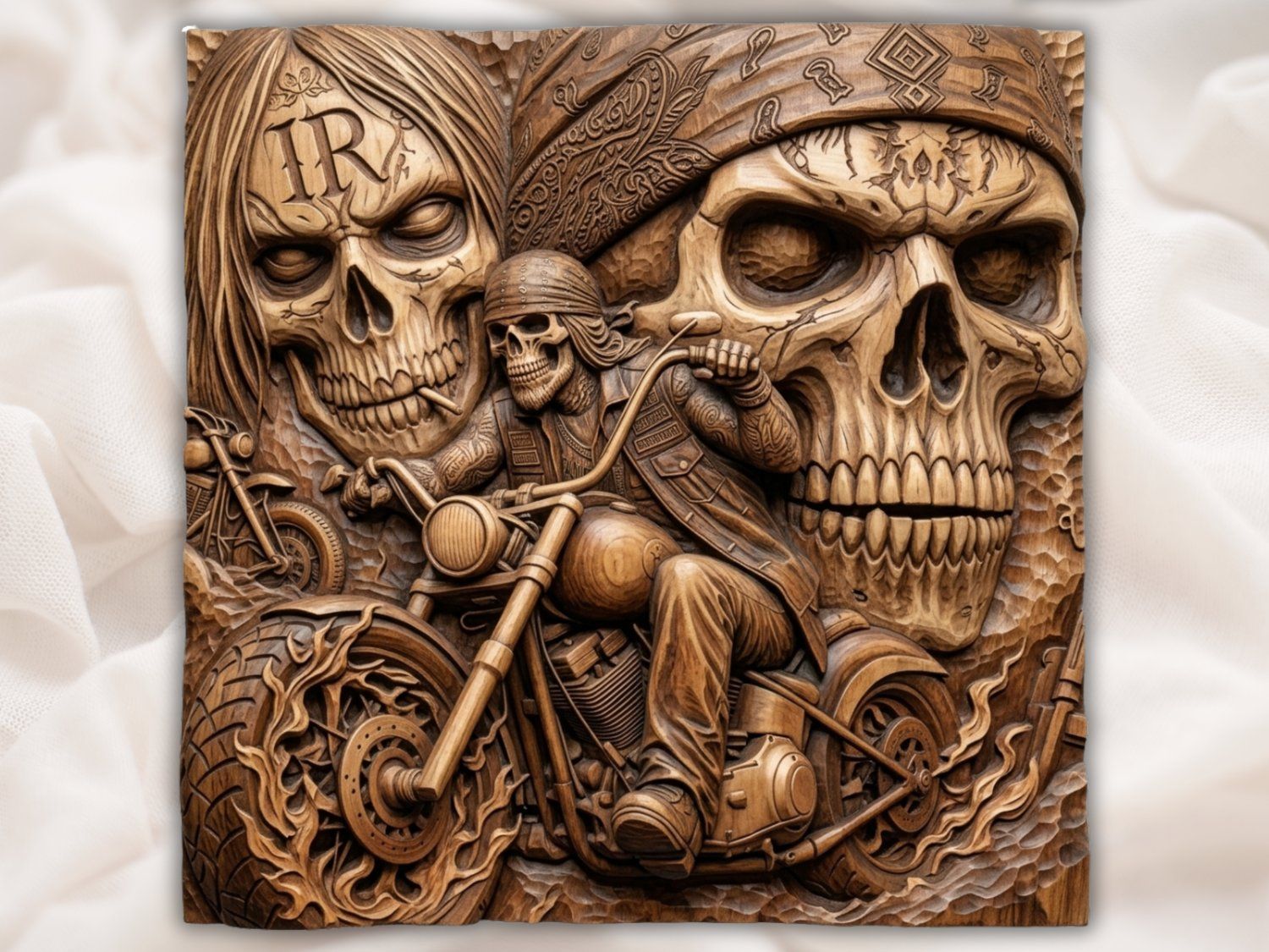 Outlaw Biker Skull Chopper Motorcycle CNC Relief STL bas-relief STL — view 2