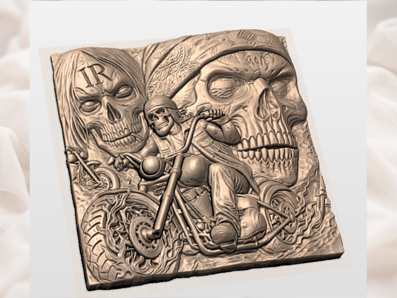 Outlaw Biker Skull Chopper Motorcycle CNC Relief STL bas-relief STL — view 3