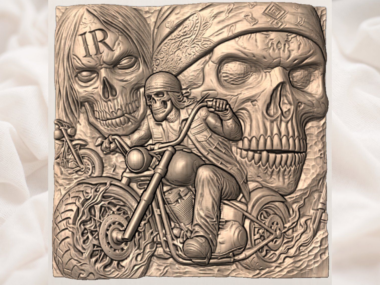 Outlaw Biker Skull Chopper Motorcycle CNC Relief STL bas-relief STL — view 4