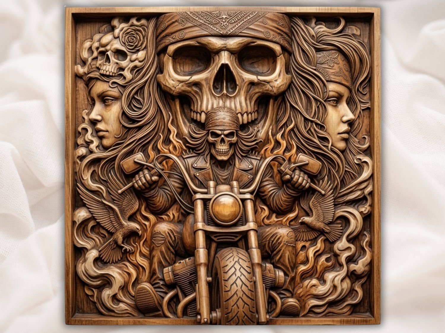 Outlaw Biker Skull & Flames CNC Relief STL bas-relief STL — view 3