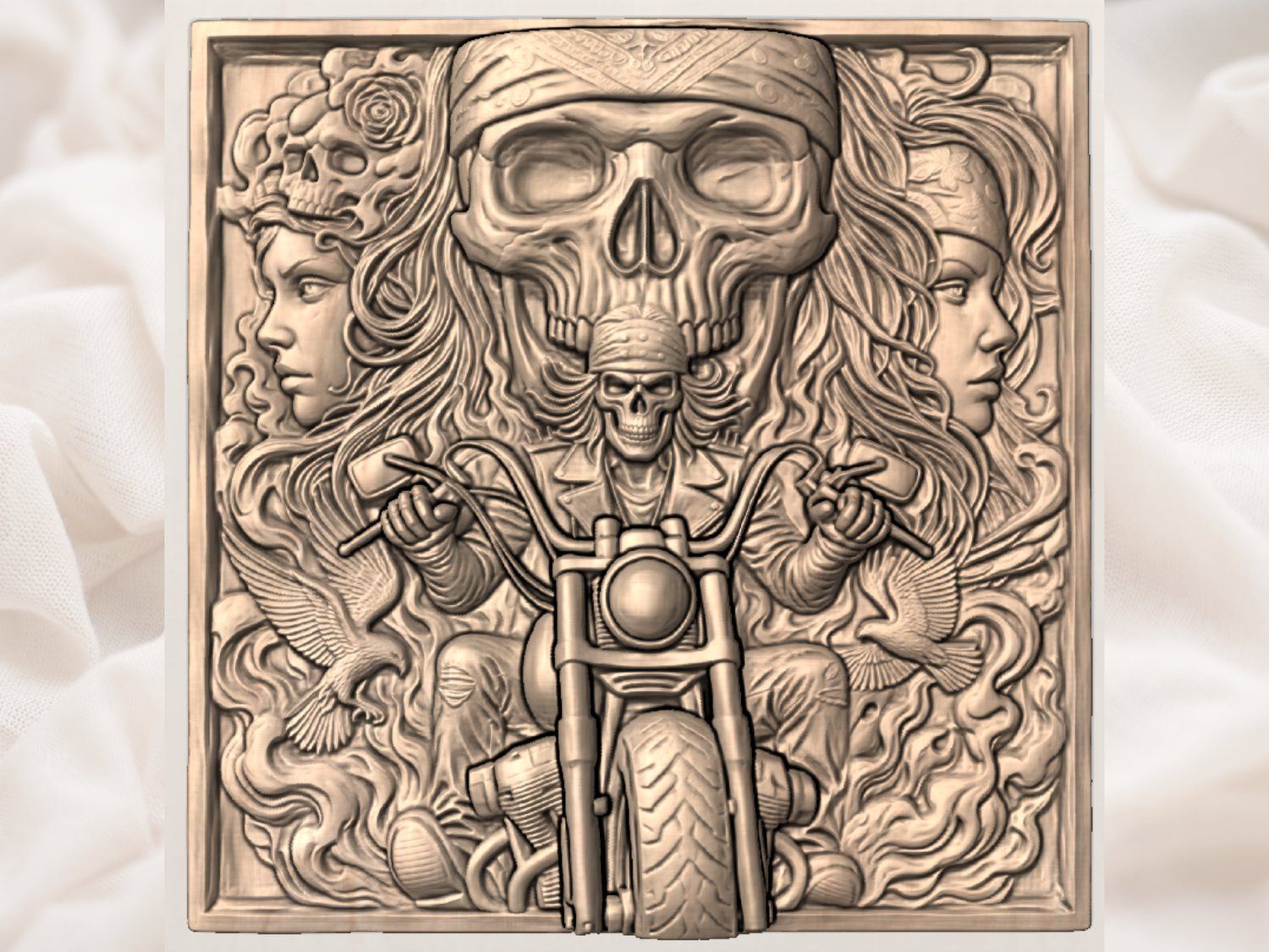 Outlaw Biker Skull & Flames CNC Relief STL bas-relief STL — view 4