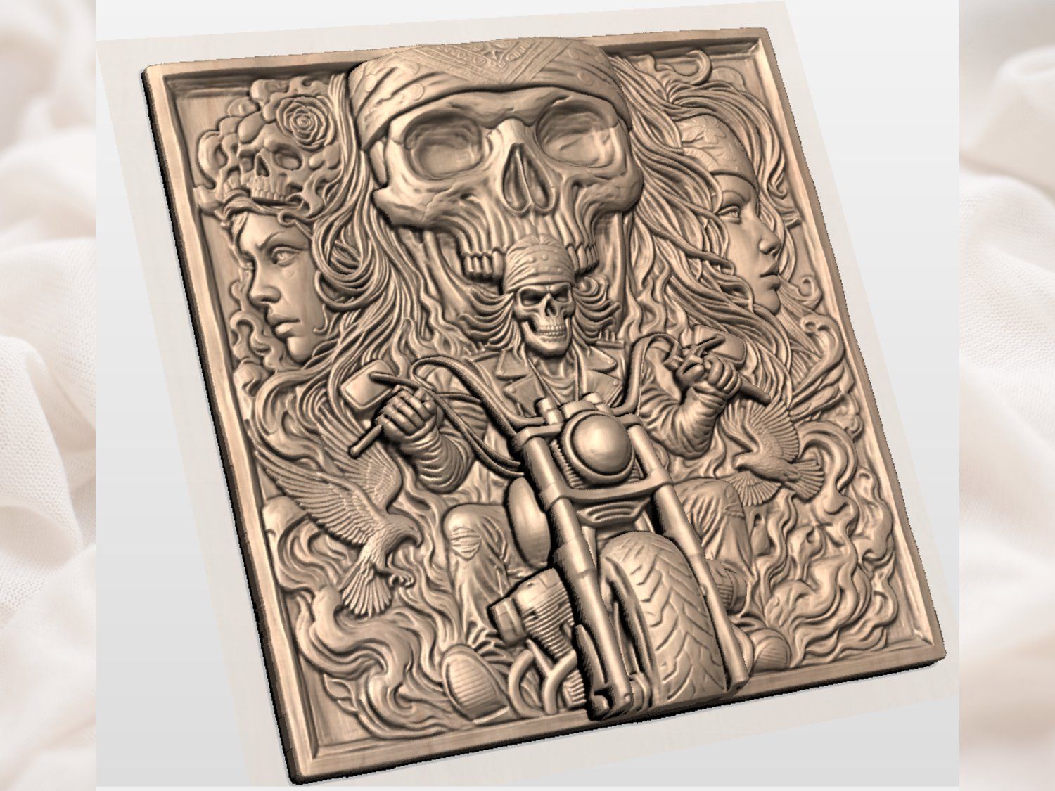 Outlaw Biker Skull & Flames CNC Relief STL bas-relief STL — view 5