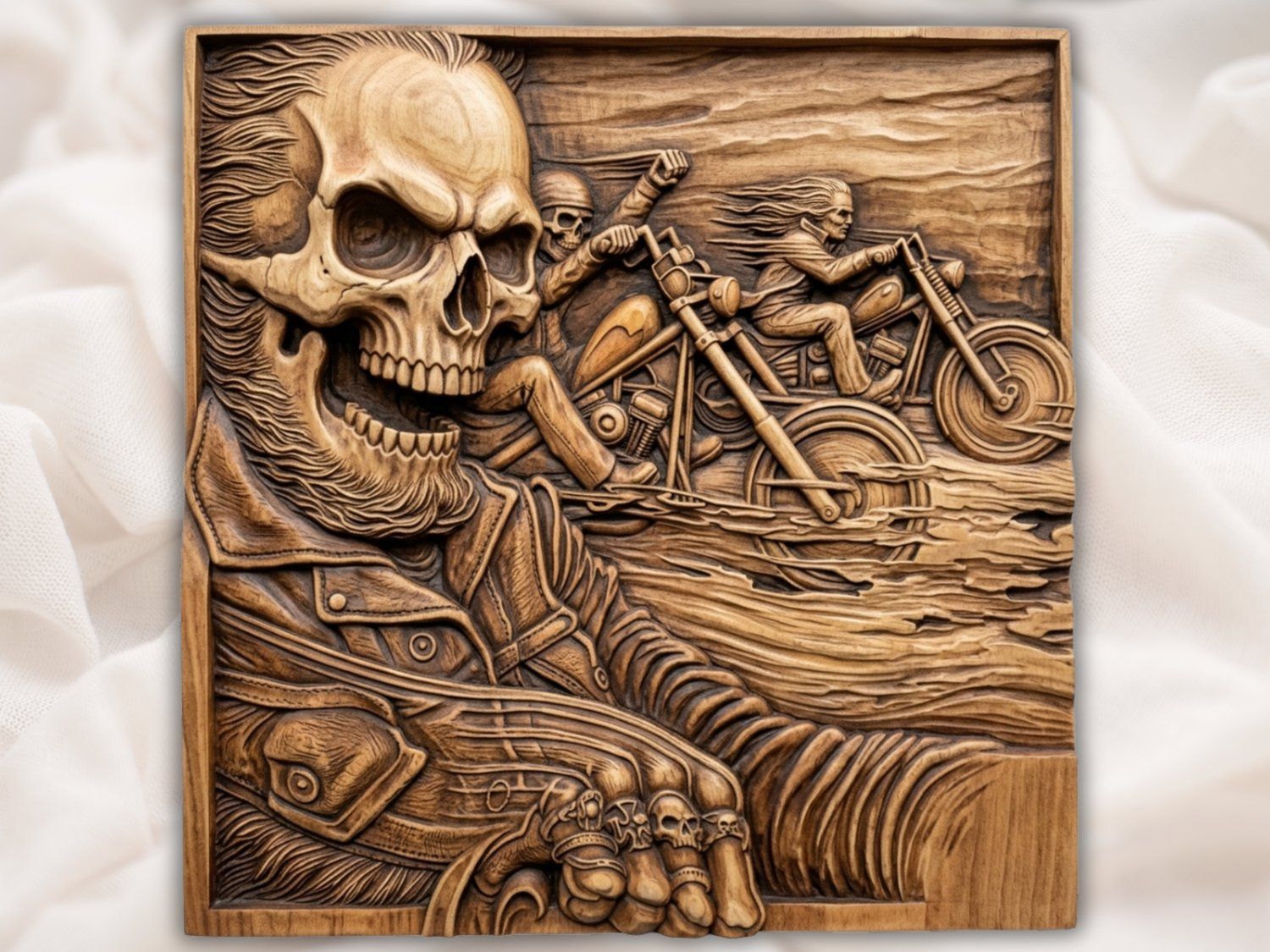 Outlaw Biker Skull Motorcycle CNC Relief STL bas-relief STL — view 2