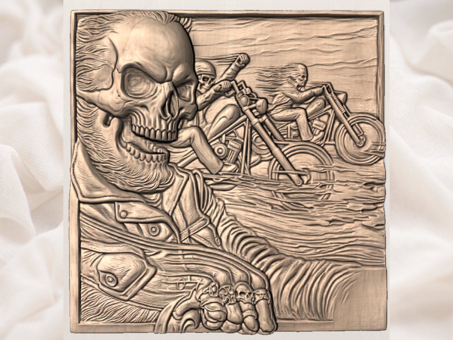 Outlaw Biker Skull Motorcycle CNC Relief STL bas-relief STL — view 3