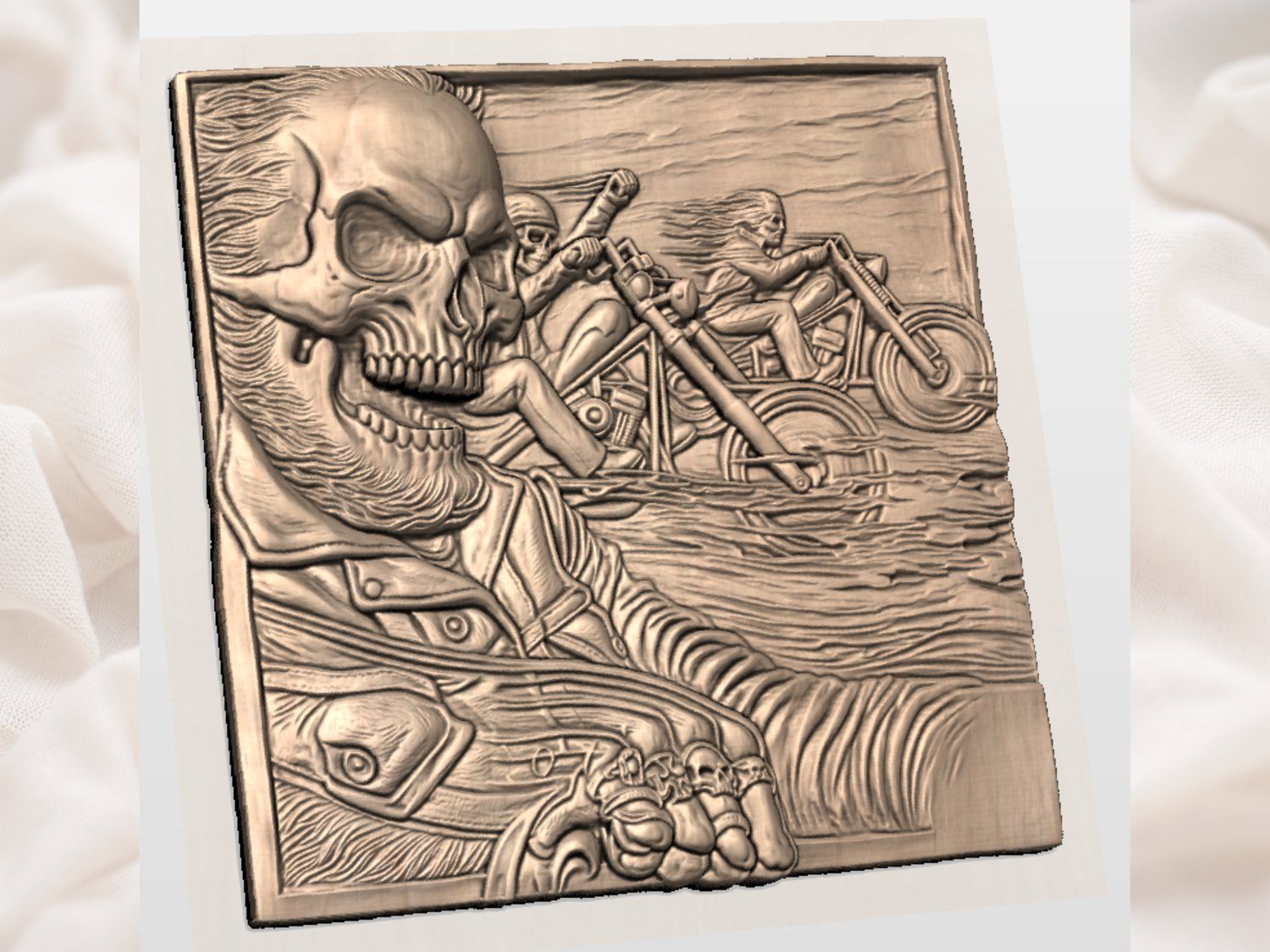Outlaw Biker Skull Motorcycle CNC Relief STL bas-relief STL — view 4
