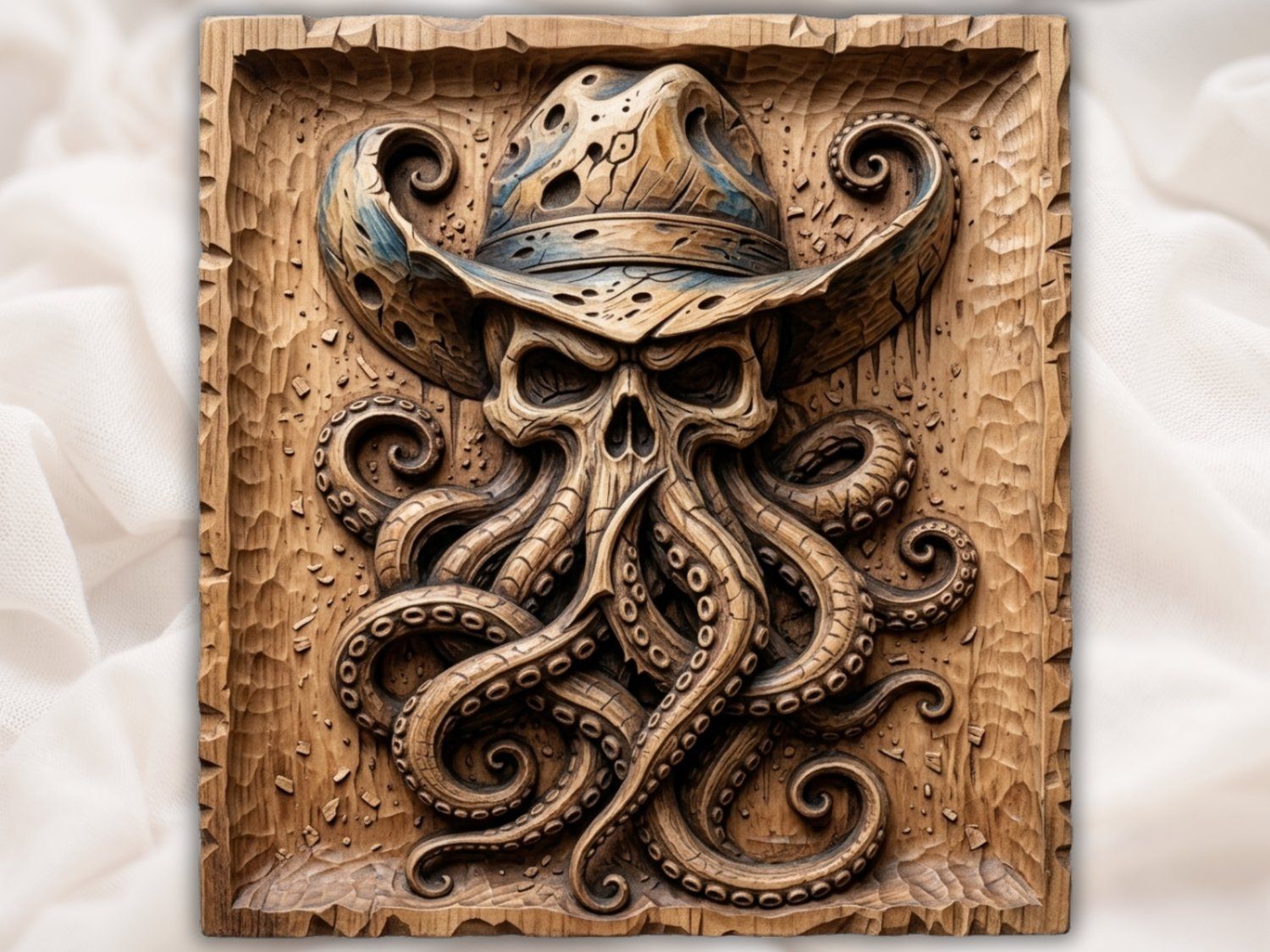 Outlaw Cowboy Kraken Skull CNC Relief STL bas-relief STL design