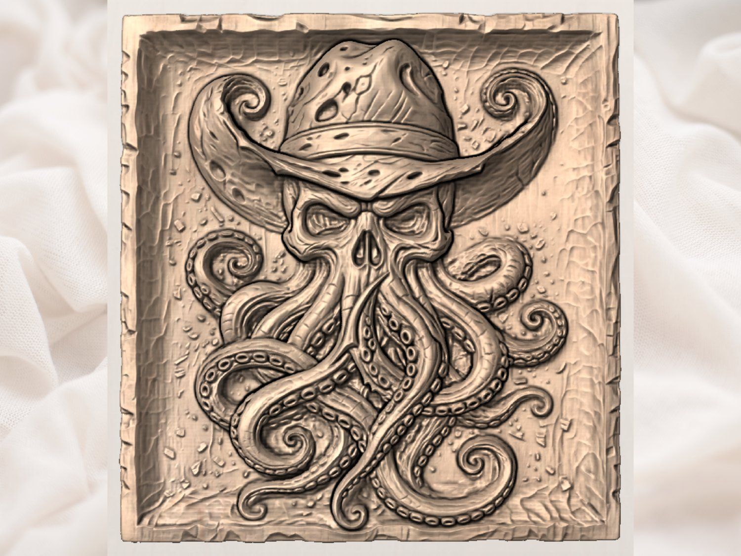 Outlaw Cowboy Kraken Skull CNC Relief STL bas-relief STL — view 4
