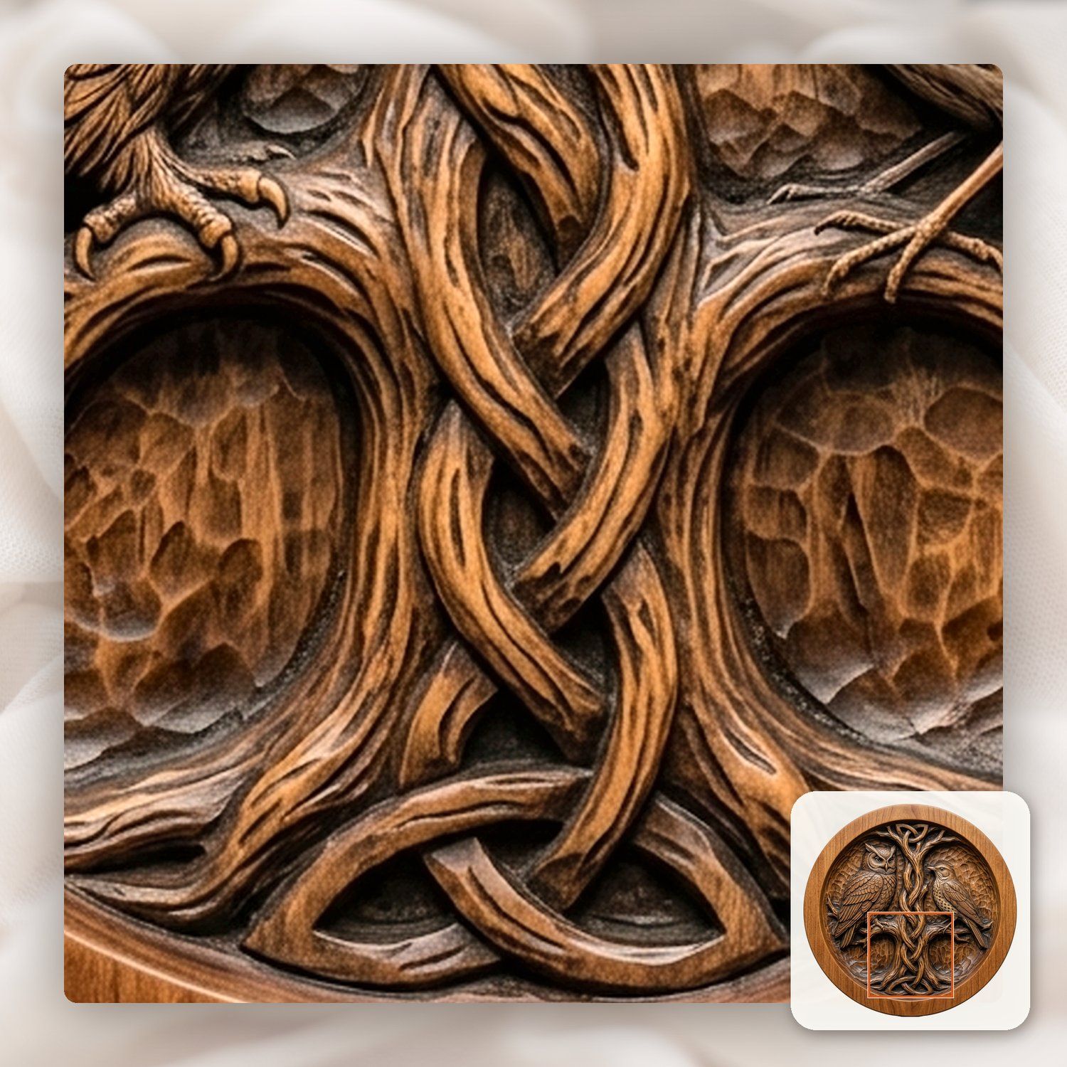Owl and Songbird Celtic Tree Serving Platter CNC Relief STL bas-relief STL — view 11