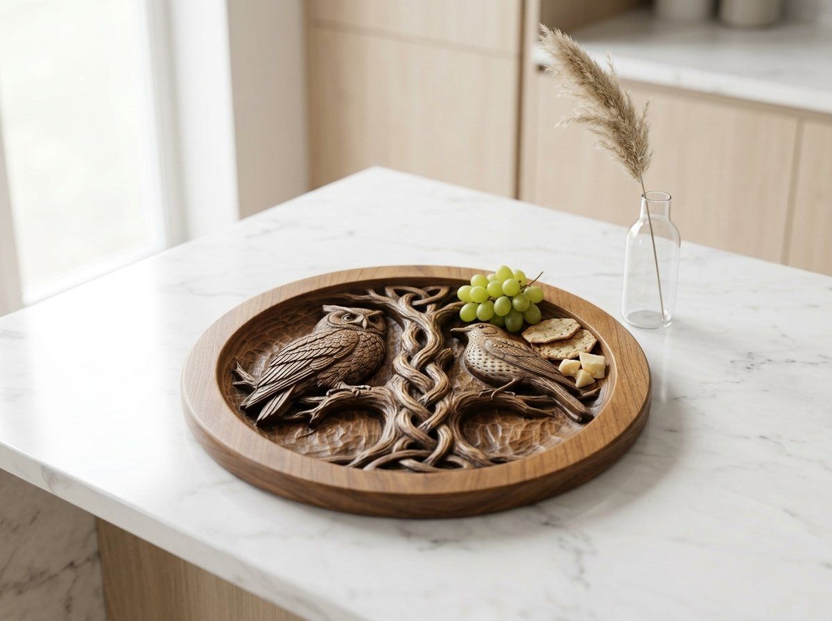 Owl and Songbird Celtic Tree Serving Platter CNC Relief STL bas-relief STL — view 13