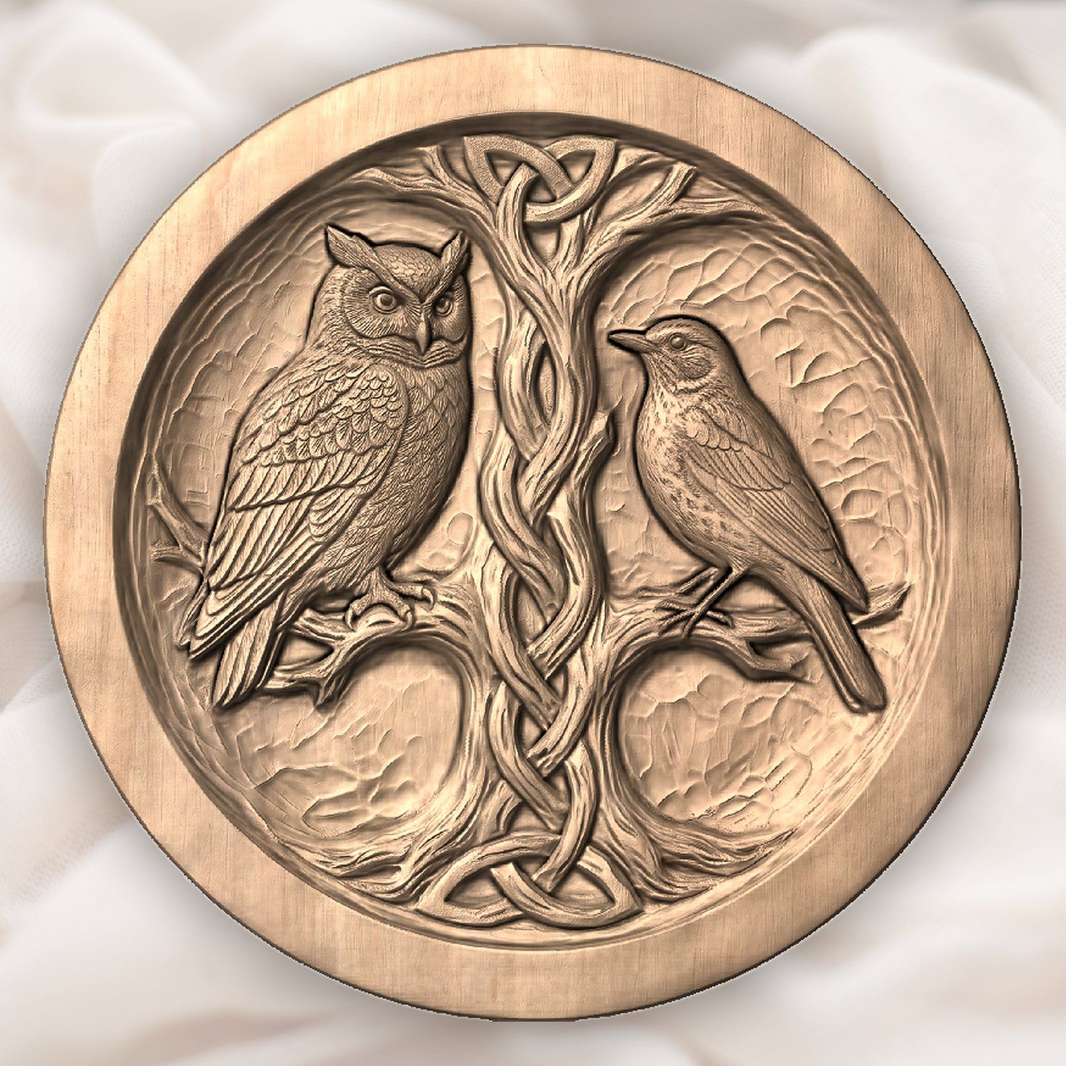 Owl and Songbird Celtic Tree Serving Platter CNC Relief STL bas-relief STL — view 4