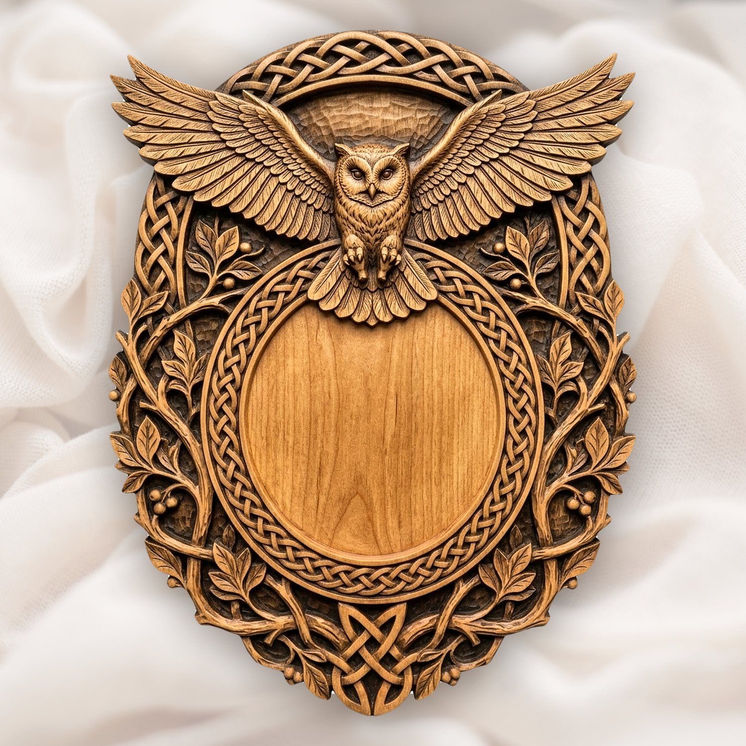 Owl In Flight Celtic Knotwork Trophy Shield CNC Relief STL bas-relief STL design