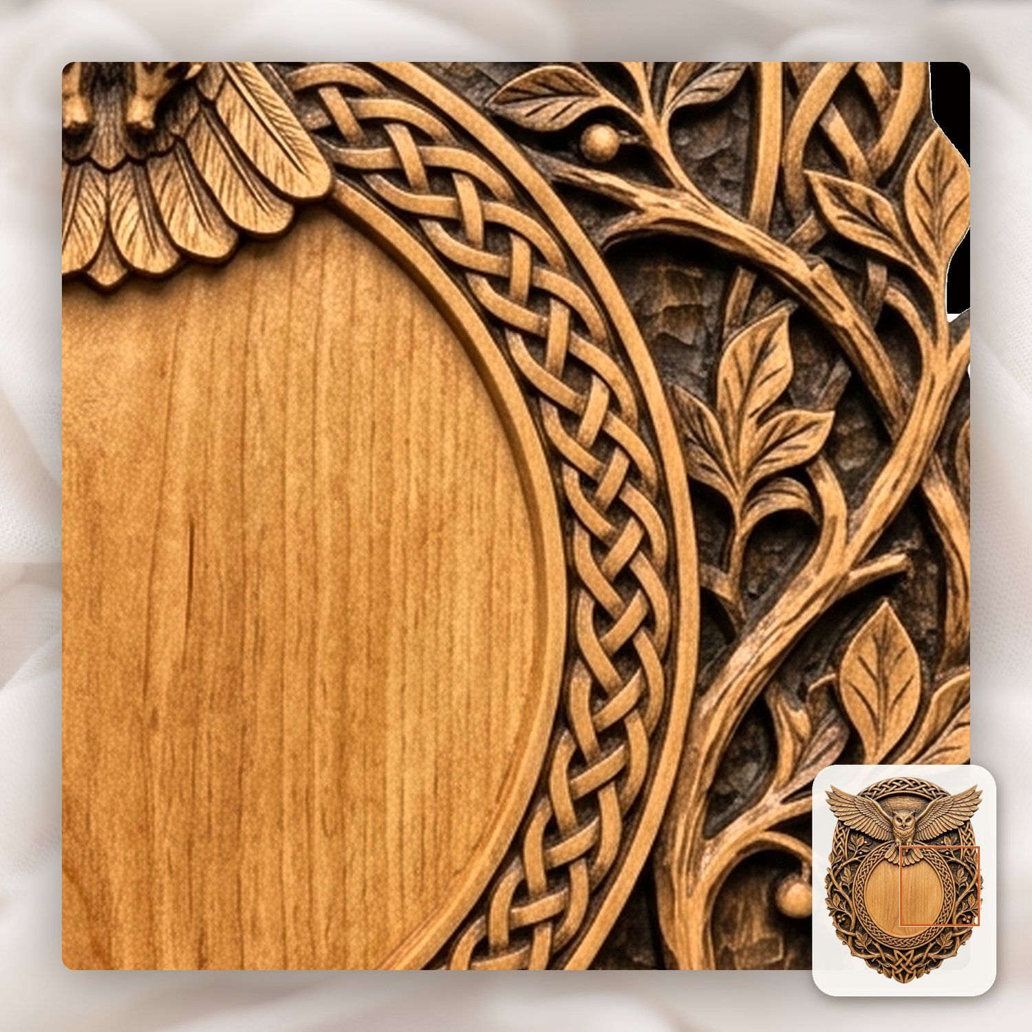 Owl In Flight Celtic Knotwork Trophy Shield CNC Relief STL bas-relief STL — view 10