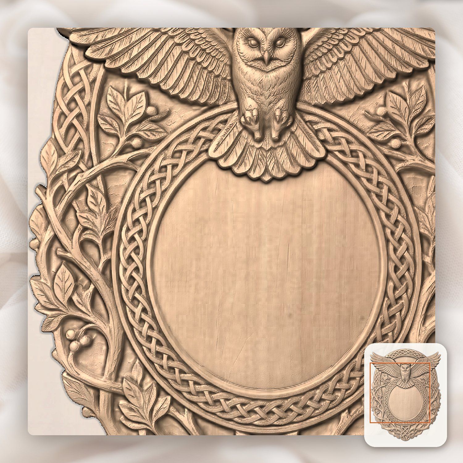 Owl In Flight Celtic Knotwork Trophy Shield CNC Relief STL bas-relief STL — view 6
