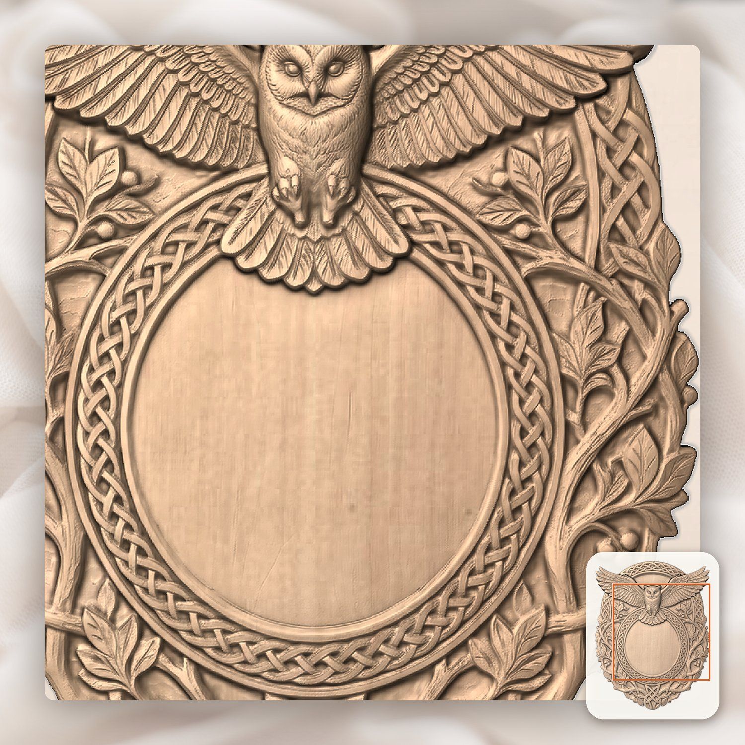Owl In Flight Celtic Knotwork Trophy Shield CNC Relief STL bas-relief STL — view 7
