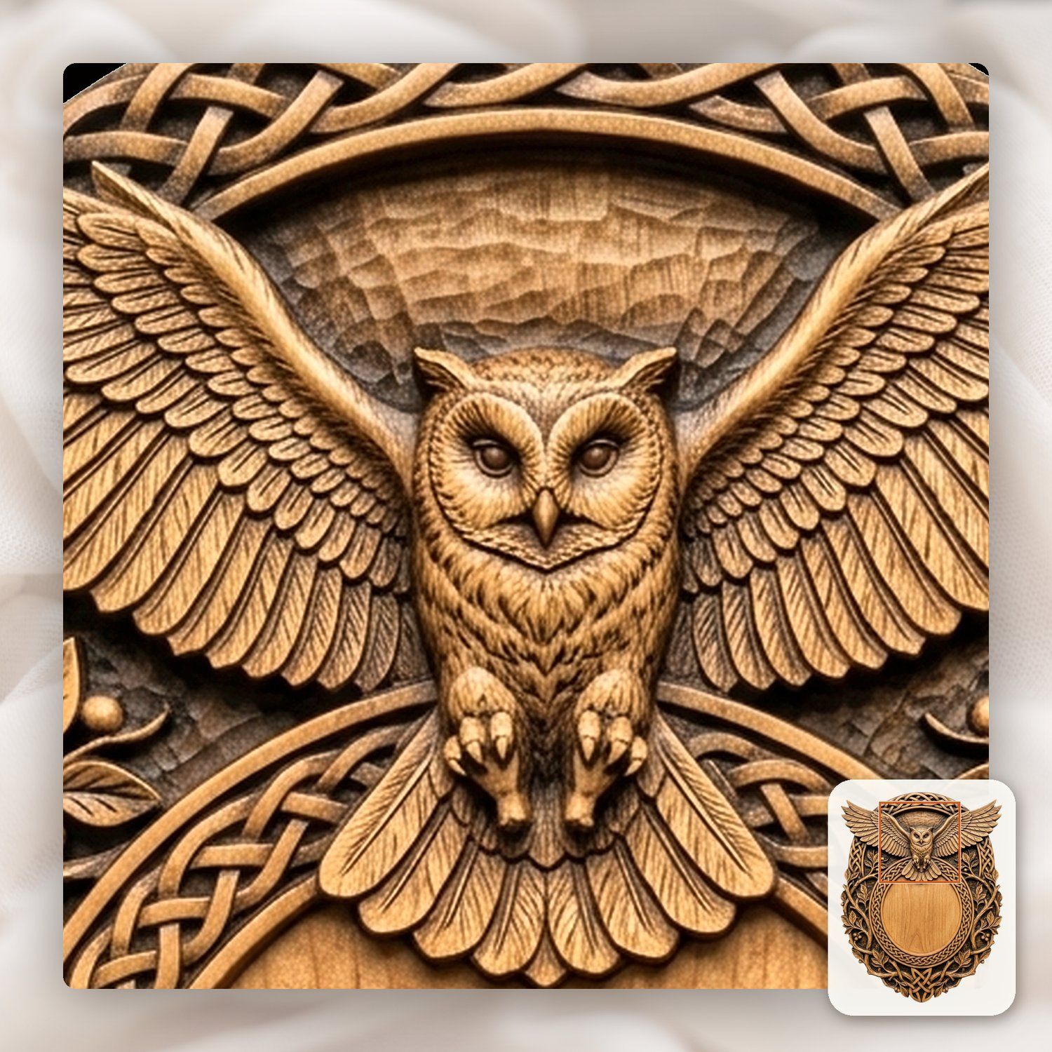 Owl In Flight Celtic Knotwork Trophy Shield CNC Relief STL bas-relief STL — view 9