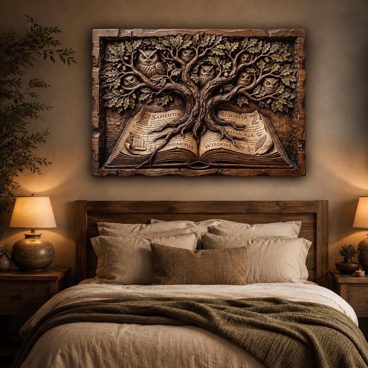 Owl Tree of Wisdom Open Book Bas-Relief Carving bas-relief STL — view 2
